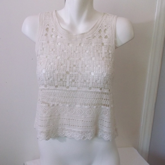 Acemi Tops - Acemi Ecru Crochet Lace Crop Tank Top S Festival